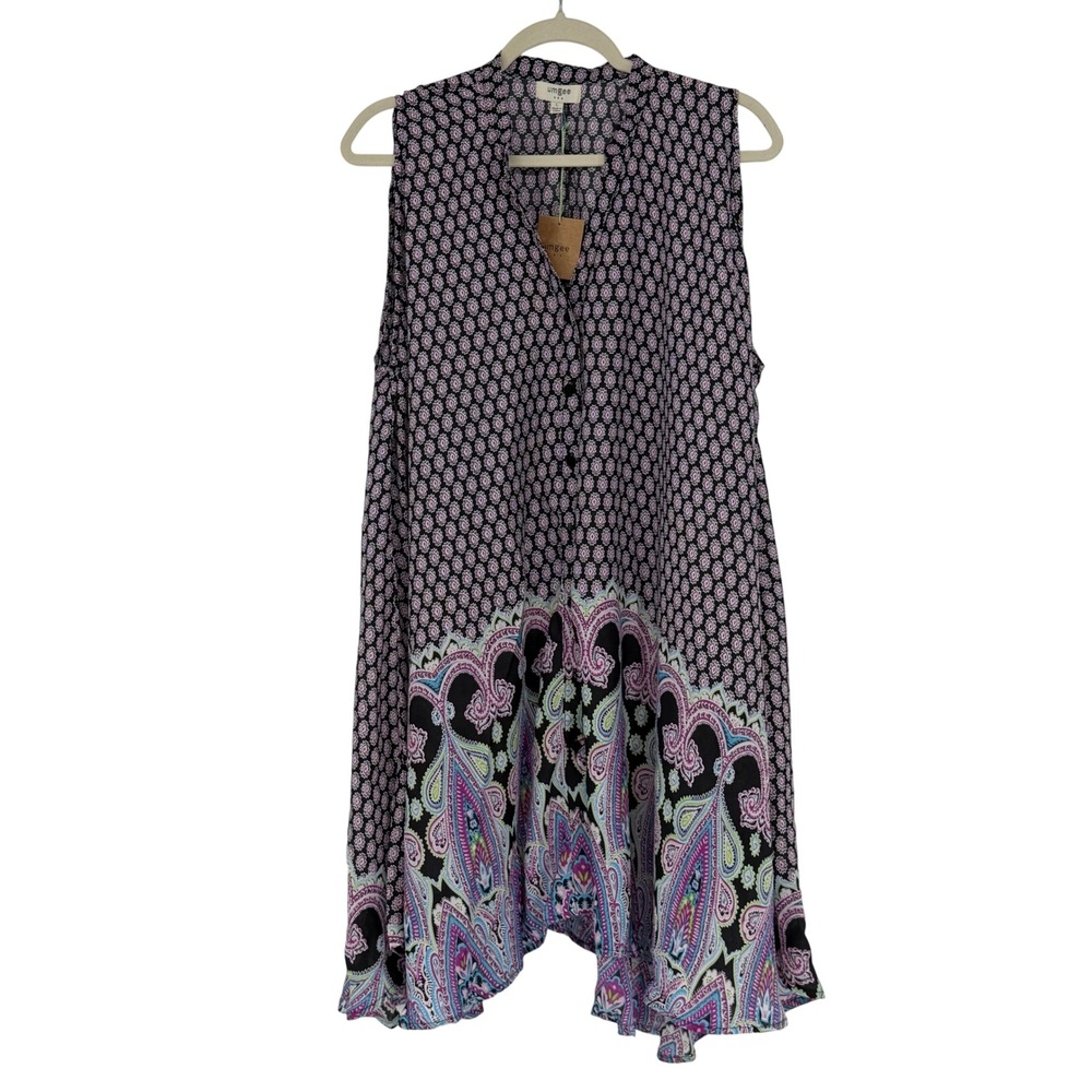 Umgee USA Womens Size Large Paisley Geometric Sharkbite Hem Sleeveless Dress